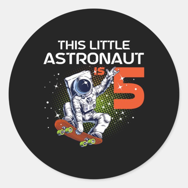 Pegatina Redonda 5th Birthday Astronaut Skateboarding 5 Year Old Sp (Anverso)