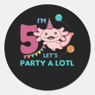 Pegatina Redonda 5th Birthday Axolotl Five Year Old Sweet Axolotls