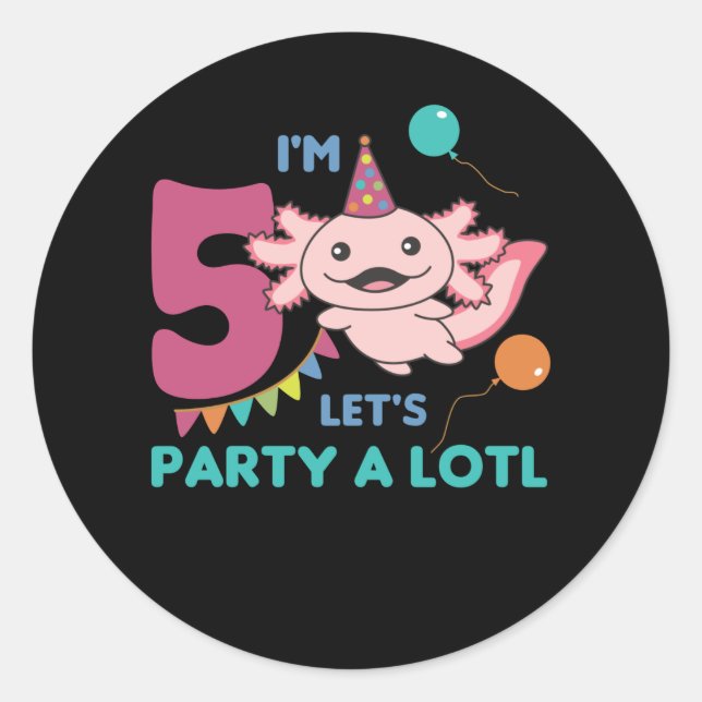 Pegatina Redonda 5th Birthday Axolotl Five Year Old Sweet Axolotls (Anverso)