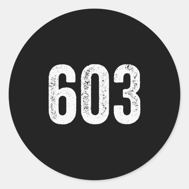Pegatina Redonda 603 Distressed New Hampshire Area Code  (Anverso)