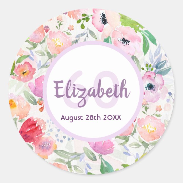 Pegatina Redonda 60.ª morada rosa (Anverso)