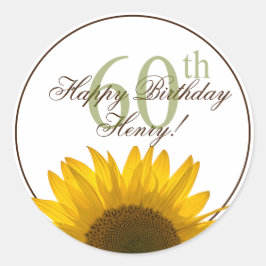 Pegatina Redonda 60.º cumpleaños del girasol