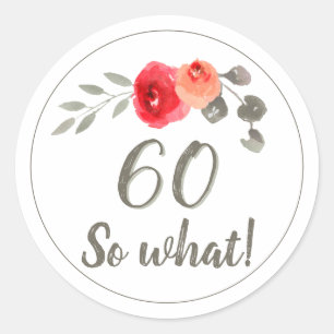 Pegatina Redonda 60.º cumpleaños Floral acuarela Inspiradora