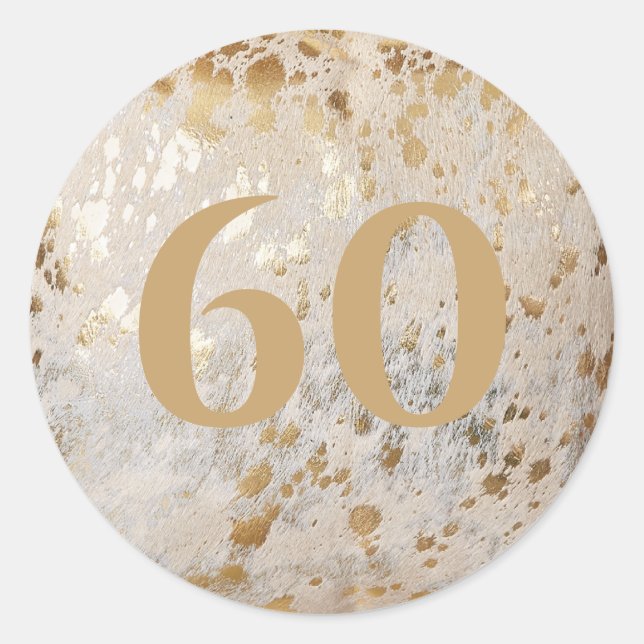 Pegatina Redonda 60.º cumpleaños Piel de vaca de oro moderno (Anverso)