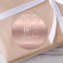 Pegatina Redonda 60.º fabuloso Rosa de la Fiesta del Cumpleaños Pur