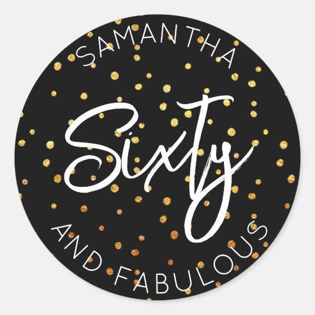 Pegatina Redonda 60.º Purpurina de oro de cumpleaños 60 y fabuloso (Anverso)