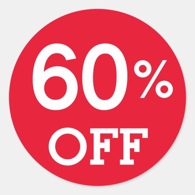 Pegatina Redonda 60% 60% OFF descuento venta blanco rojo (Anverso)