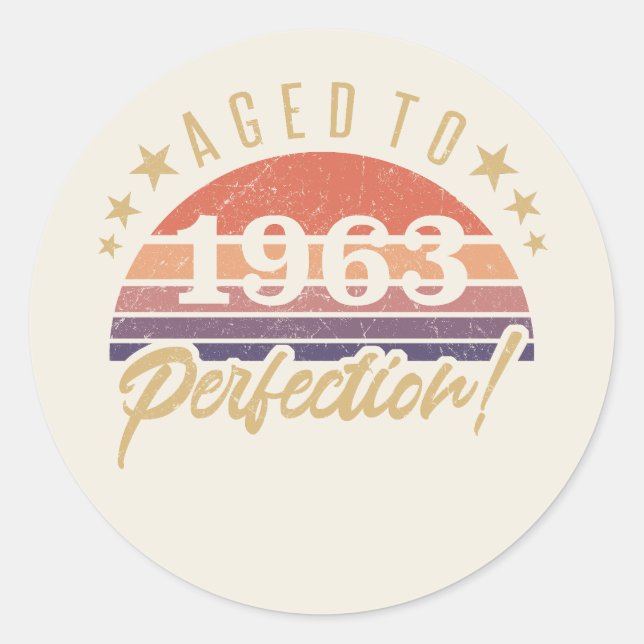 Pegatina Redonda 60 Aniversario 1963 De Edad A Perfección (Anverso)