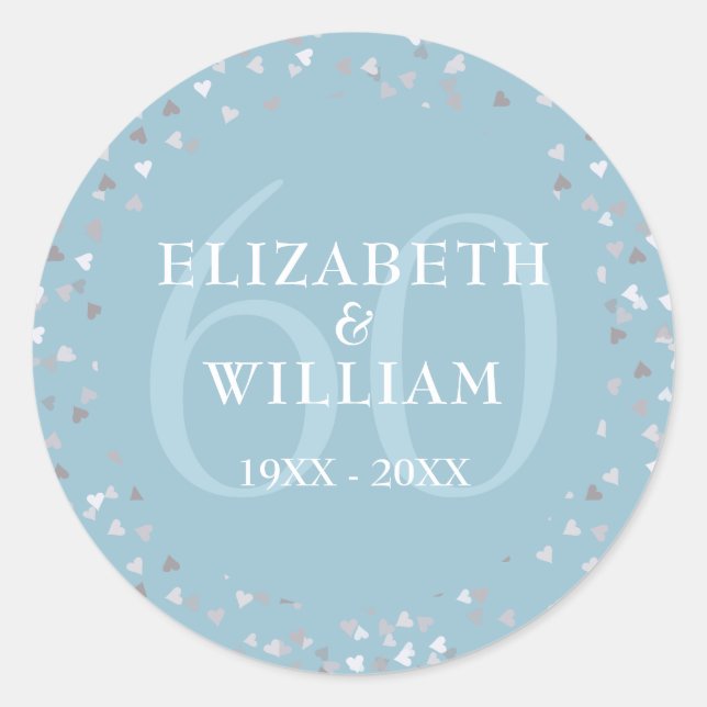 Pegatina Redonda 60° Aniversario de los corazones de Confetti (Anverso)