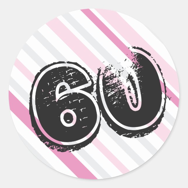 Pegatina Redonda 60 años Bday Pink - 60 cumpleaños (Anverso)