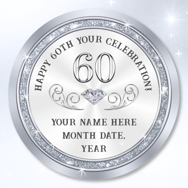 Pegatina Redonda 60 años de Pegatinas por favores o aniversario (60TH Birthday favors stickers. 60th birthday stickers for decorations, 60th favors. Envelope sticker)