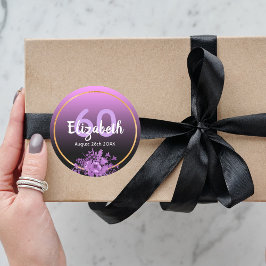 Pegatina Redonda 60 años morado y gradiente negro con oro