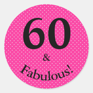 Pegatina Redonda 60 & Fabuloso Cumpleaños Brillantes Lunares Rosado