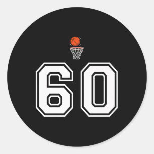 Pegatina Redonda 60 Número Baloncesto Estilo Vintage White Premium