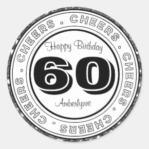Pegatina Redonda 60.o cumpleaños del purpurina de plata negro