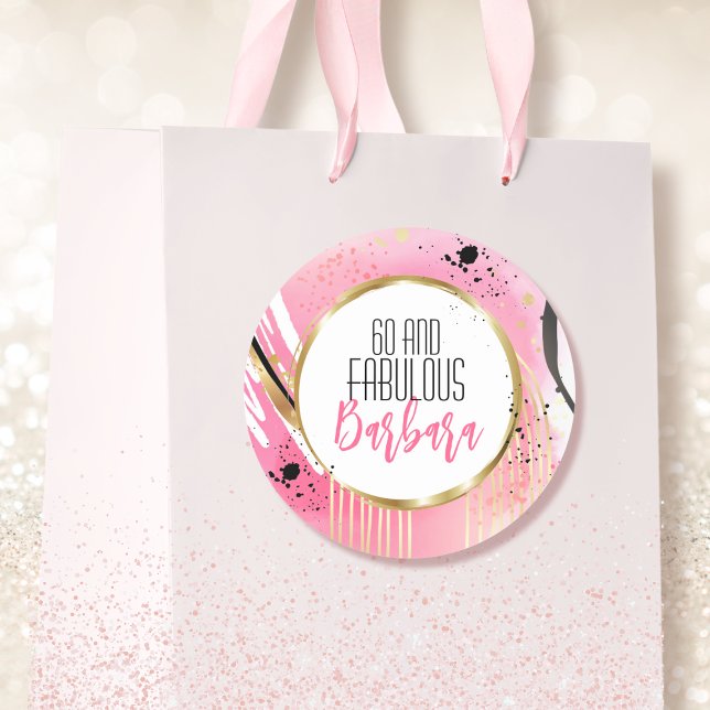 Pegatina Redonda 60 y el fabuloso oro moderno de glam negro rosado (Subido por el creador)