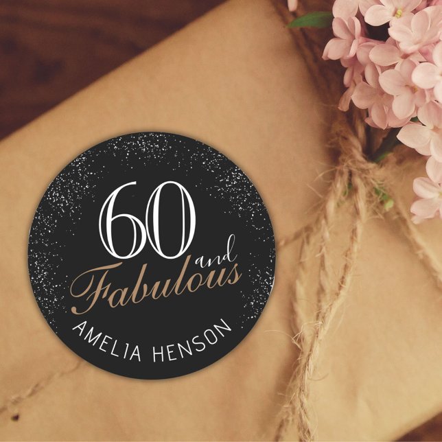 Pegatina Redonda 60 y fabuloso elegante negro 60 cumpleaños (Subido por el creador)