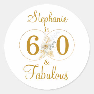 Pegatina Redonda 60 y fabuloso nombre personalizado 60 cumpleaños