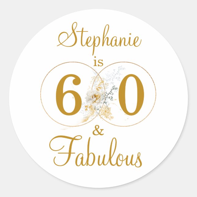 Pegatina Redonda 60 y fabuloso nombre personalizado 60 cumpleaños (Anverso)