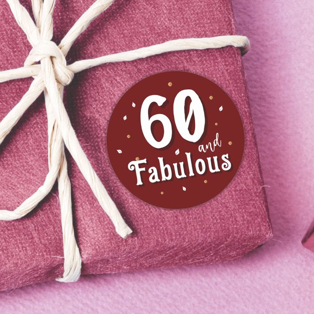 Pegatina Redonda 60 y fabuloso Purpurina rojo 60 cumpleaños (Subido por el creador)