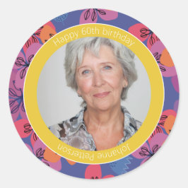 Pegatina Redonda 60th birthday floral blue colorful elegant Sticker