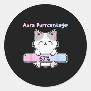 Pegatina Redonda 67 Aura de Gato Divertida Energía en Seis Siete Me