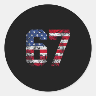 Pegatina Redonda 67 Bandera Americana Meme Divertido Six Seven Gen 