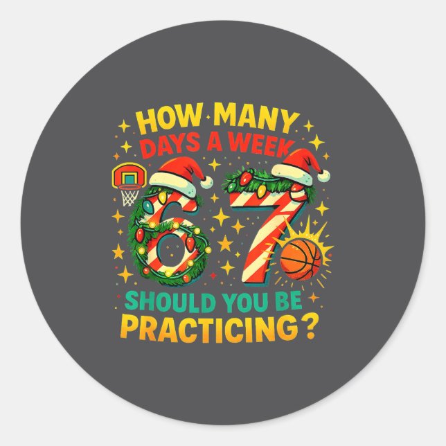 Pegatina Redonda 67 Basketball Christmas Funny Practice Meme Gift  (Anverso)