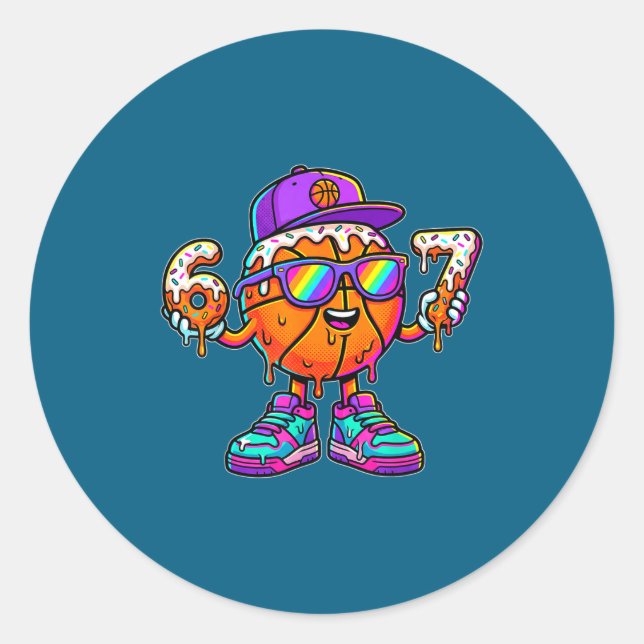 Pegatina Redonda 67 Basketball Drip Six Seven Funny Meme Gen Alpha  (Anverso)