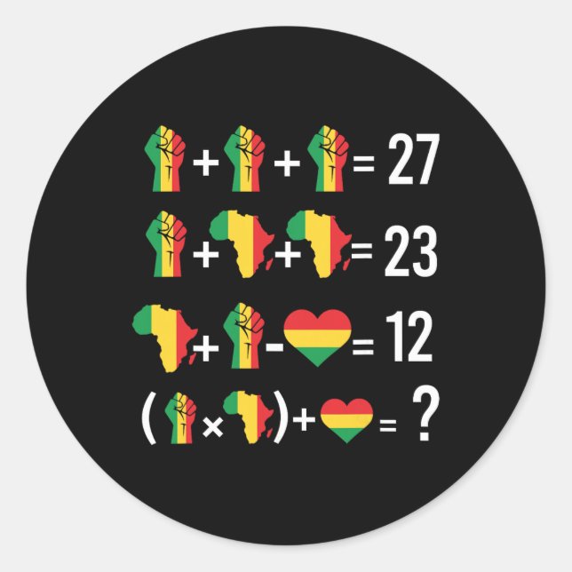 Pegatina Redonda 67 Black History Month Maps Hands Math Equation Te (Anverso)