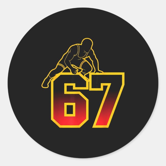 Pegatina Redonda 67 Brainrot Youth Wrestling Drip - Funny Kids 67  (Anverso)