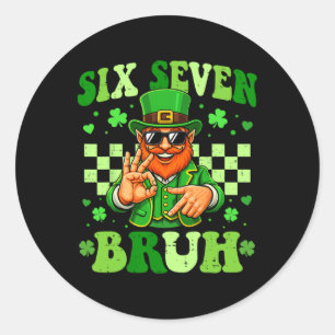 Pegatina Redonda 67 Bruh Día de San Patricio Duende Seis Siete Meme