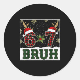 Pegatina Redonda 67 Bruh divertido Navidad Plaid Cuernos Sombrero d