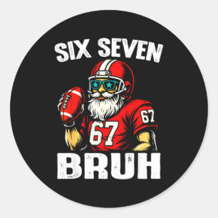 Pegatina Redonda 67 Bruh Meme Navidad Fútbol Santa Seis Siete 