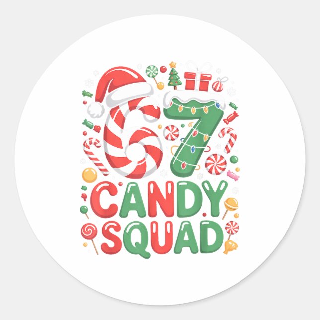 Pegatina Redonda 67 Candy Squad Christmas Brainrot Funny Xmas Light (Anverso)
