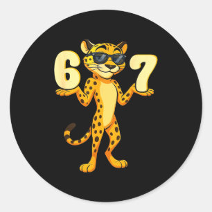 Pegatina Redonda 67 Cheetah Meme Seis Siete Manos Movimiento Niños 