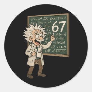 Pegatina Redonda 67 Chiste Meme Matemáticas Profesor Genial Pizarra