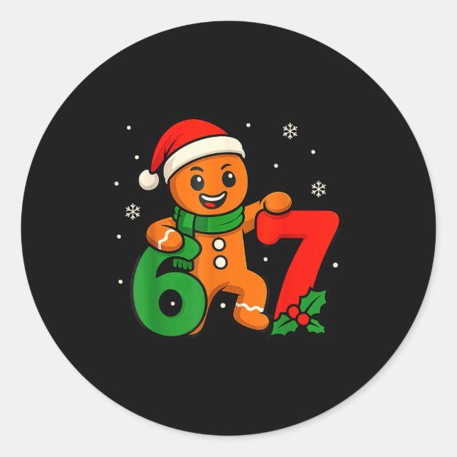 Pegatina Redonda 67 Christmas 6 7 Gingerbread 6-7 Meme Six Seven Bo (Anverso)