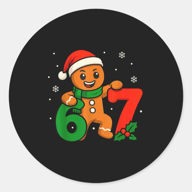Pegatina Redonda 67 Christmas 6 7 Gingerbread 6-7 Meme Six Seven Bo (Anverso)
