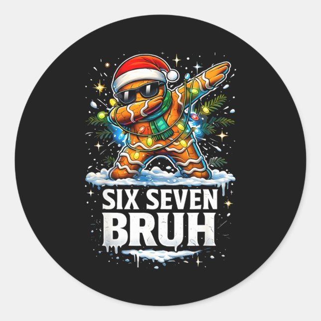 Pegatina Redonda 67 Christmas 6 7 Meme Gingerbread Man Xmas Pajamas (Anverso)