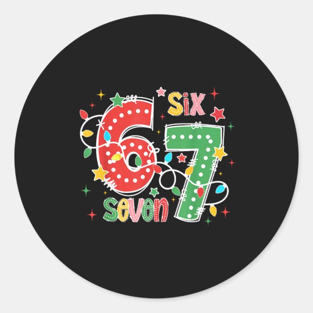 Pegatina Redonda 67 Christmas 6 7 Meme Pajamas Holiday Gen Alpha Sl (Anverso)
