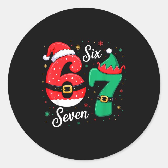 Pegatina Redonda 67 Christmas 6 7 Meme Pajamas Holiday Gen Alpha Sl (Anverso)