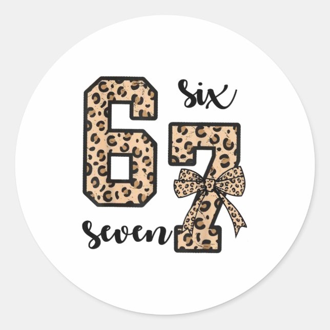 Pegatina Redonda 67 Christmas 6 7 Six Seven Meme 67 Leopard Cheetah (Anverso)