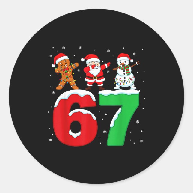 Pegatina Redonda 67 Christmas Dabbing Santa Snowman Funny Six Seven (Anverso)