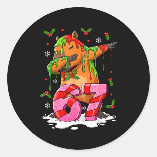 Pegatina Redonda 67 Christmas Funny 67 Brainrot Youth Kids Capybara (Anverso)