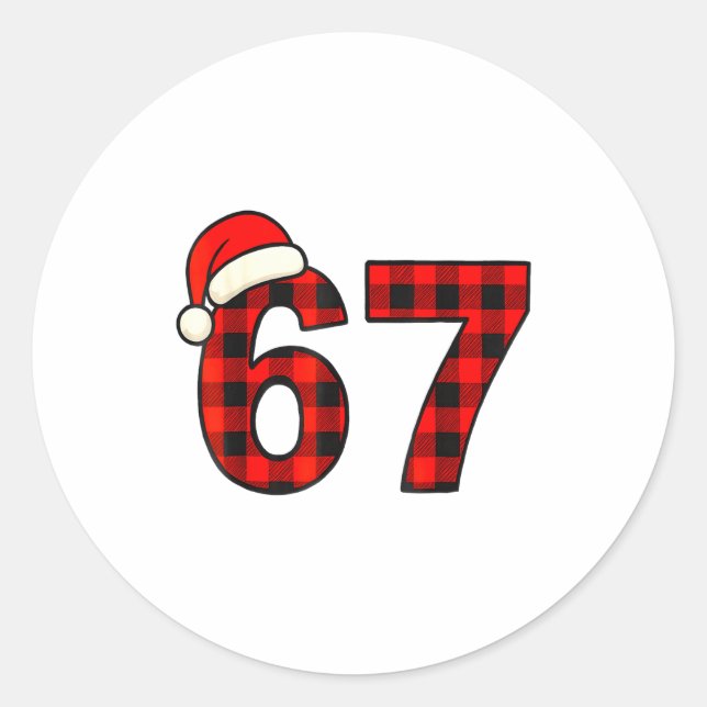 Pegatina Redonda 67 Christmas Funny Six Seven Meme Brainrot Plaid S (Anverso)