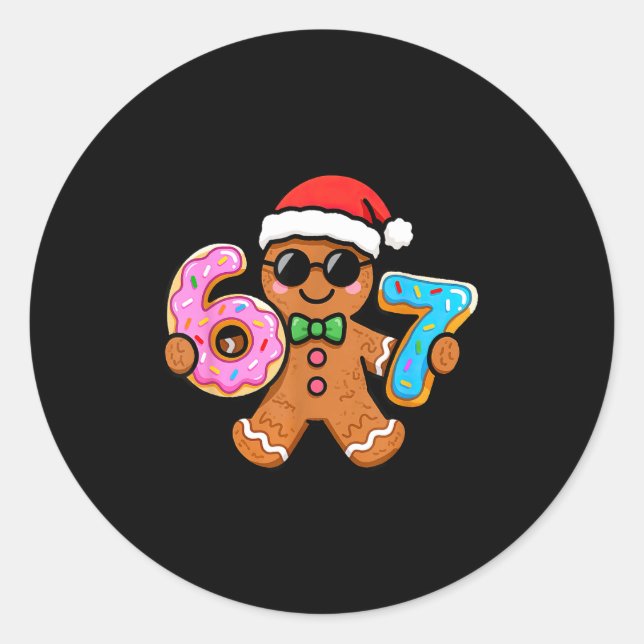 Pegatina Redonda 67 Christmas Gingerbread Six Seven Meme Gen Alpha  (Anverso)