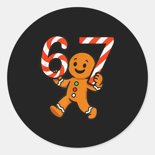 Pegatina Redonda 67 Christmas Gingerbreadman Candy Cane 6 7 Meme Xm (Anverso)