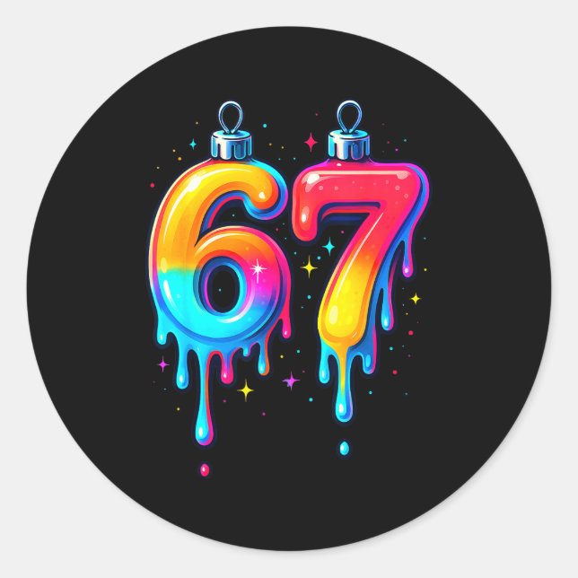 Pegatina Redonda 67 Christmas Ornament Meme Ice Drip Holiday Pajama (Anverso)