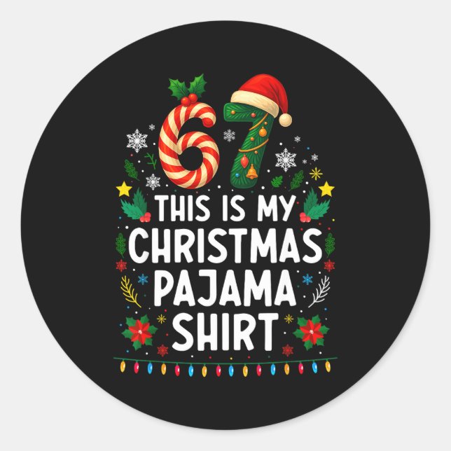 Pegatina Redonda 67 Christmas Pajama Shirt 6 7 Funny Meme Teen Boys (Anverso)